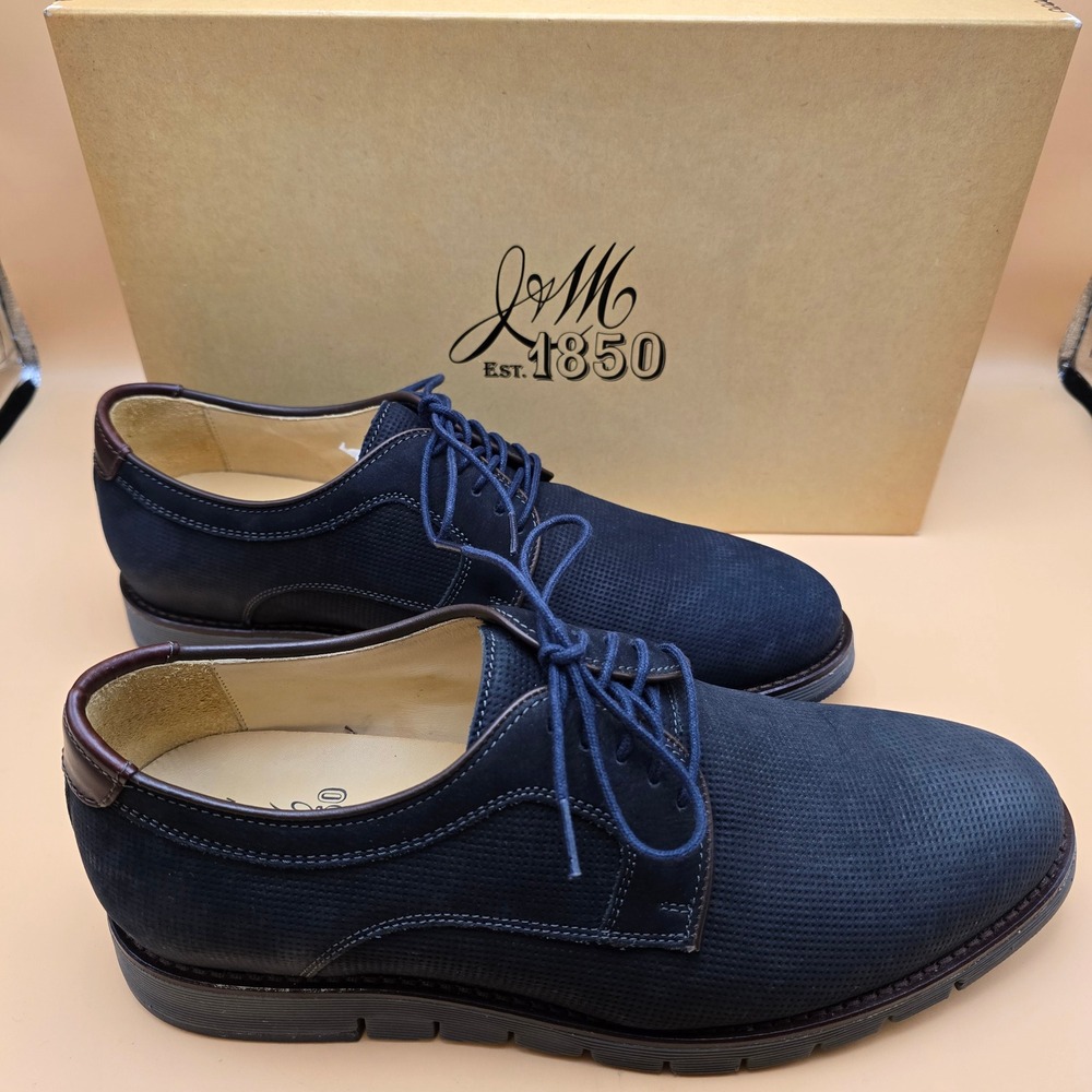 Johnston & Murphy J&M 1850 Martell Navy Oiled Nubuck Embossed Oxfords 8M 27-2239